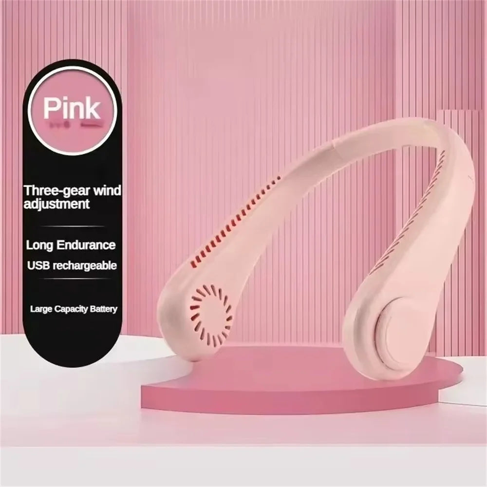 New Mini Neck Fan Portable Bladeless Hanging Neck 1200mAh Rechargeable Air Cooler 3 Speed Mini Summer Sports Fans - Fullshopping