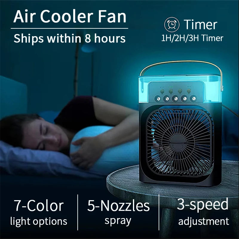 New 3 In 1 Fan AIr Conditioner Household Small Air Cooler LED Night Light Portable Humidifier Air Adjustment Fan Office Home Fan - Fullshopping