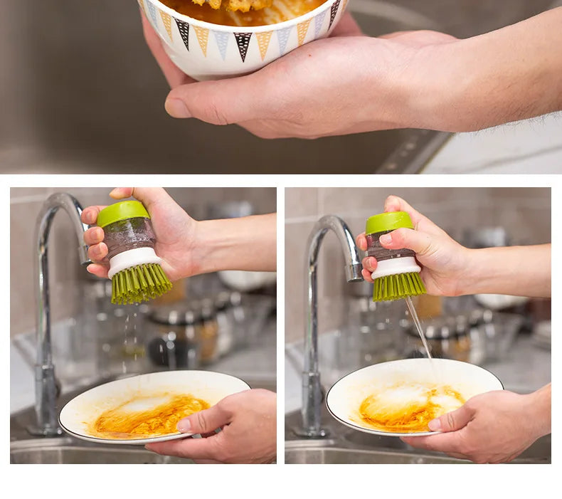Dish Brush With Soap Dispenser Multi Use Soap Dispensing Scrub Brush For Household Universal Kitchen Dish Palm Brush With Tary - Fullshopping