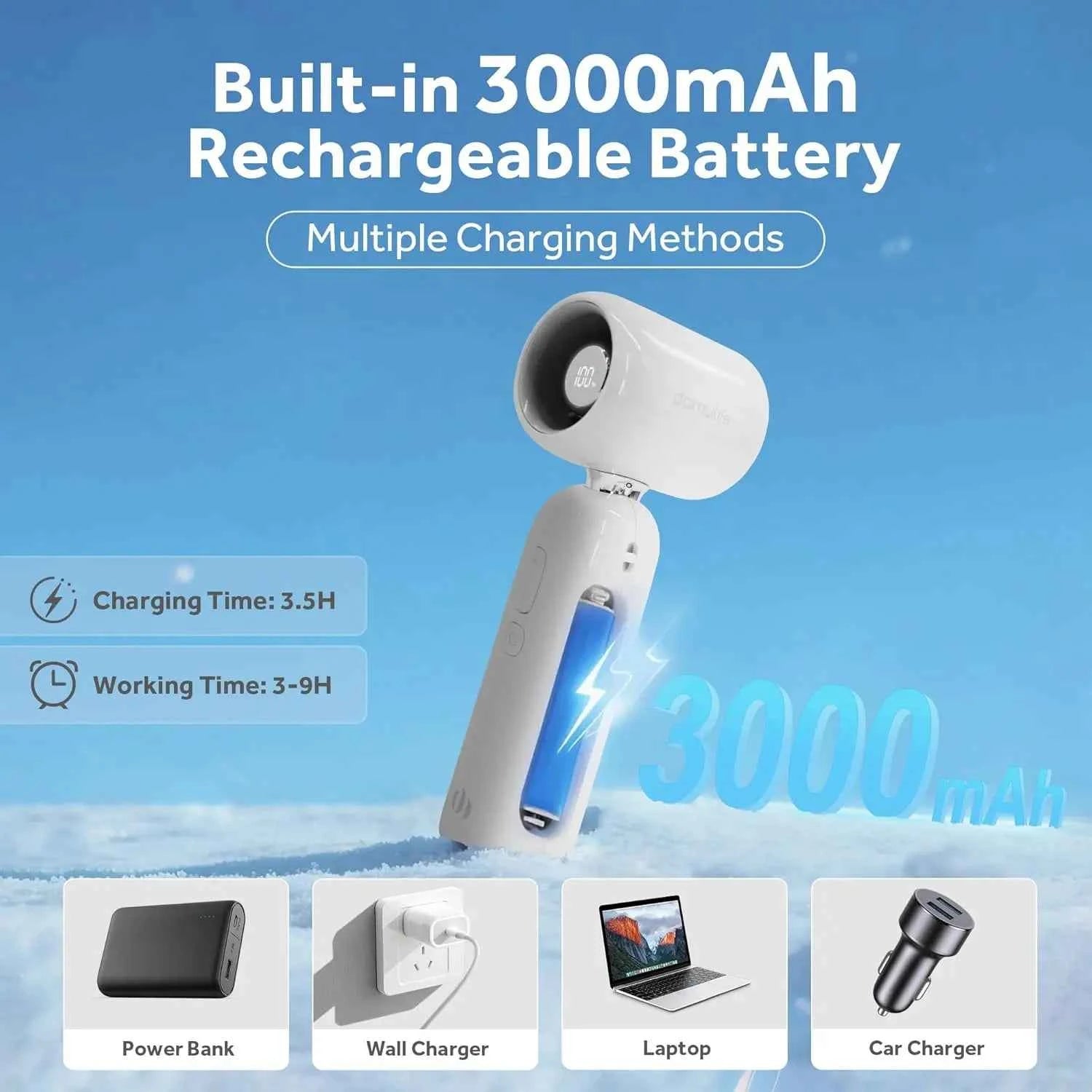 High Speed Handheld Fan 1-100 Stepless Speed Adjustment, Portable Turbo Fan 3 IN 1 Rechargeable Fans 90° Foldable ﻿
