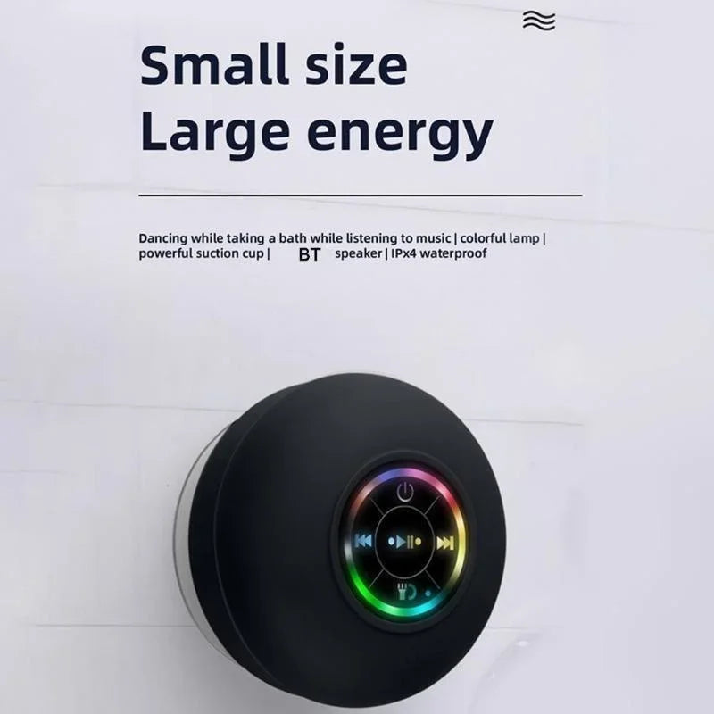 Mini Bluetooth Speaker Portable Waterproof Suction Cup Wireless Handsfree Speakers Illuminated LED Light for Showers Pool Car - Fullshopping