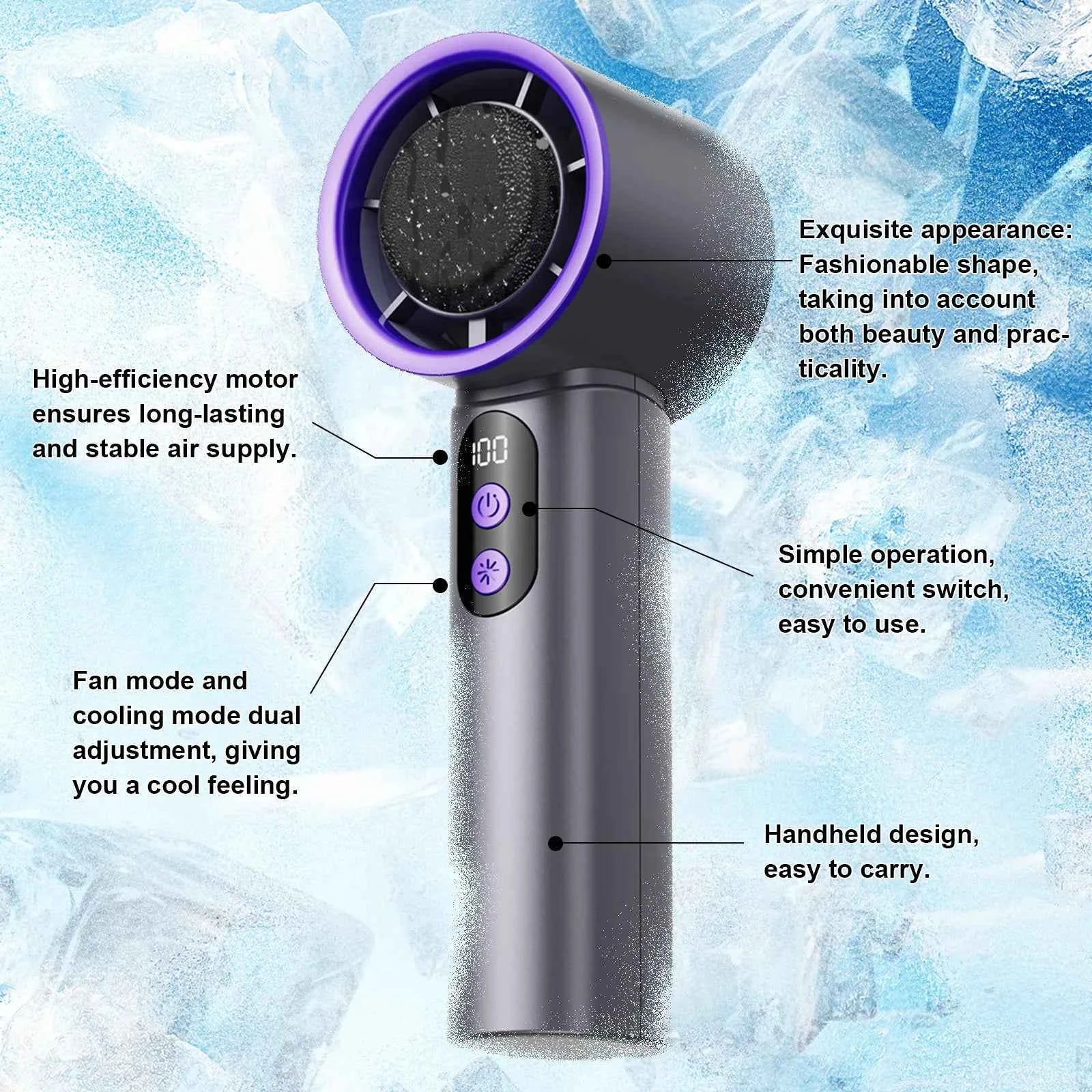 Turbo Fan Portable Handheld Cooling Fan Mini USB Ice Fan With Digital Display Outdoor Personal Camping Turbo Cold Air Fan