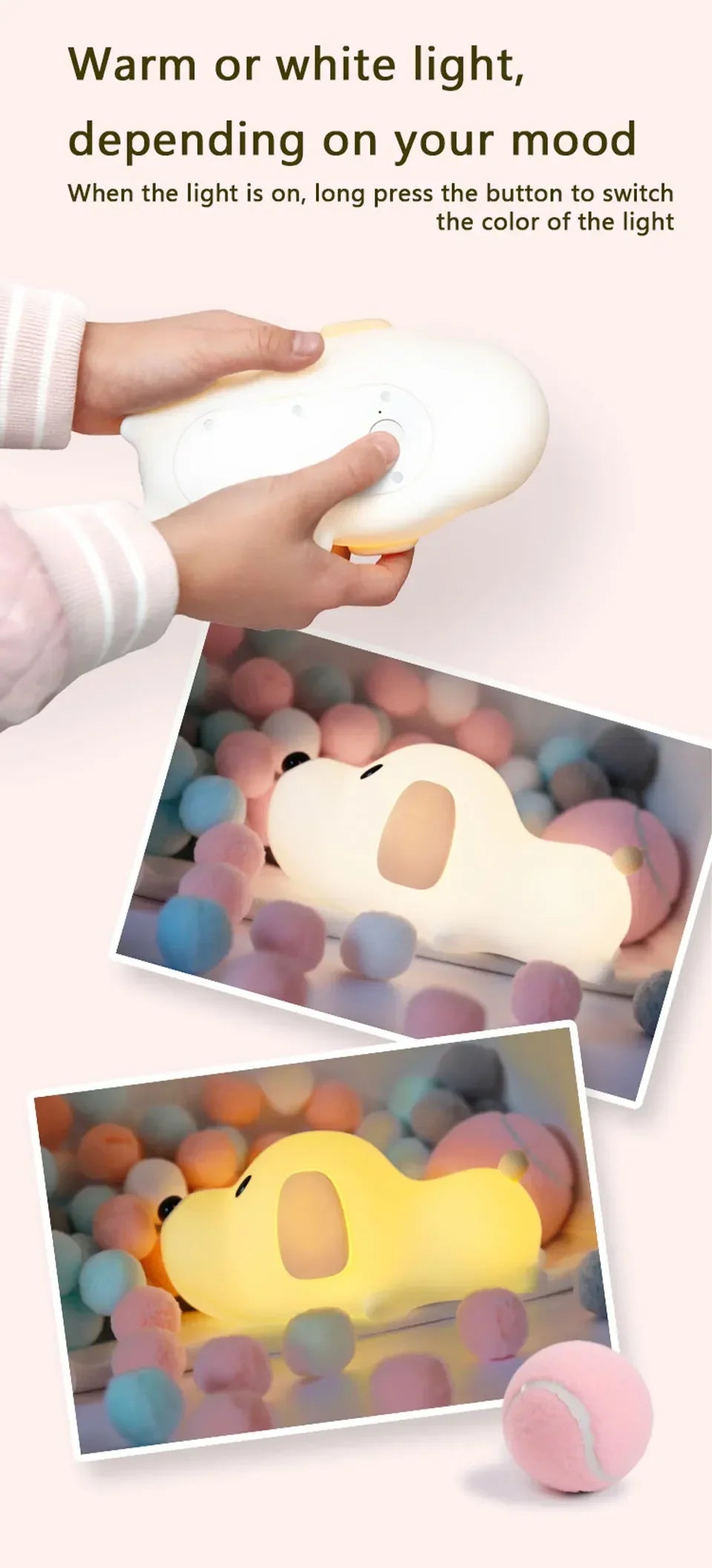 Cute Animal-shape Silicone Night Light Rechargeable Bedside Patting Nightlights For Child Holiday Gift Bedroom Decor Lighting - Fullshopping