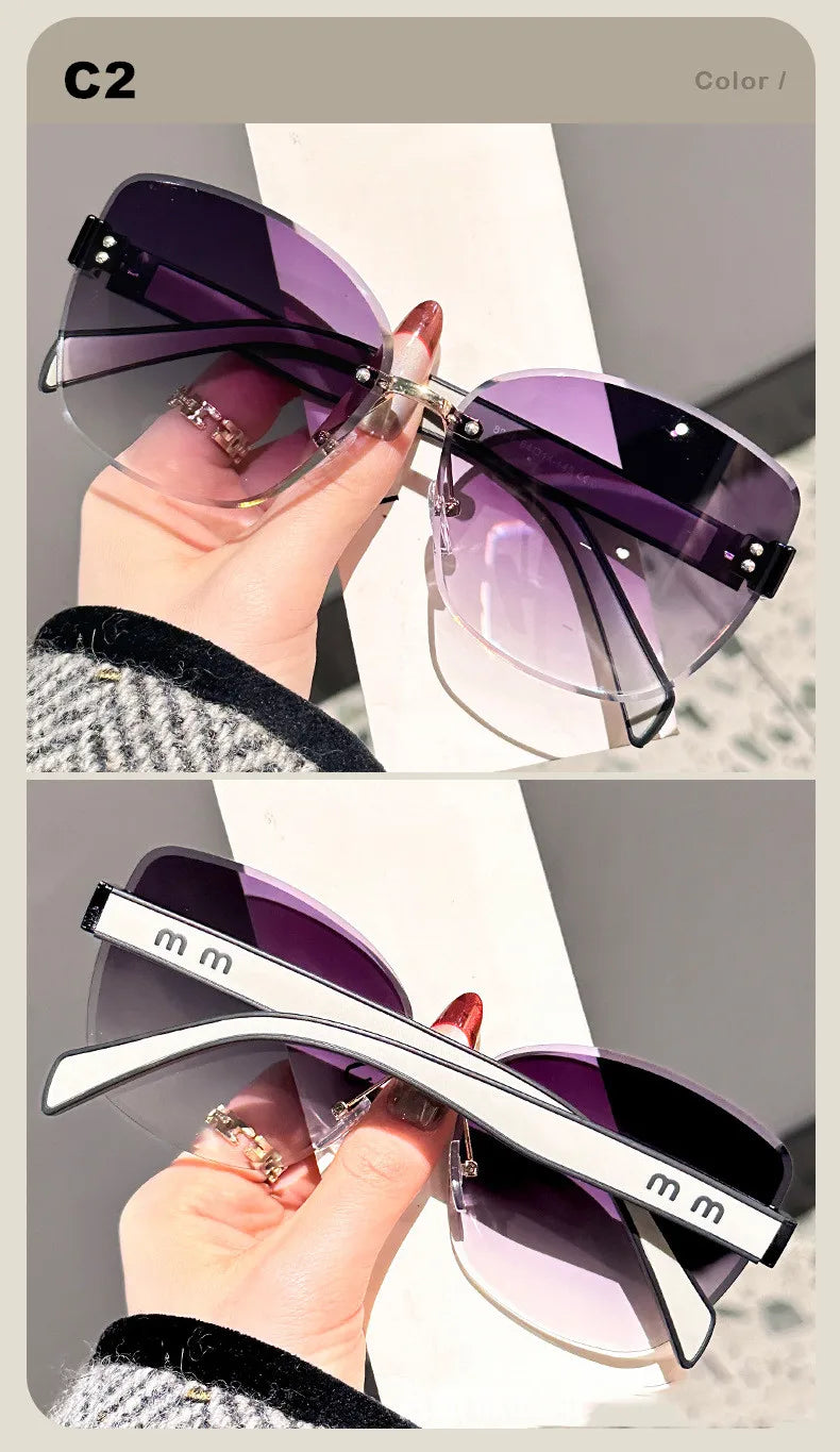Large Frame Cat Eye Fashion Sunglasses 2025 New UV Protection Women's Edge Cutting Frameless DS-8208 - Fullshopping