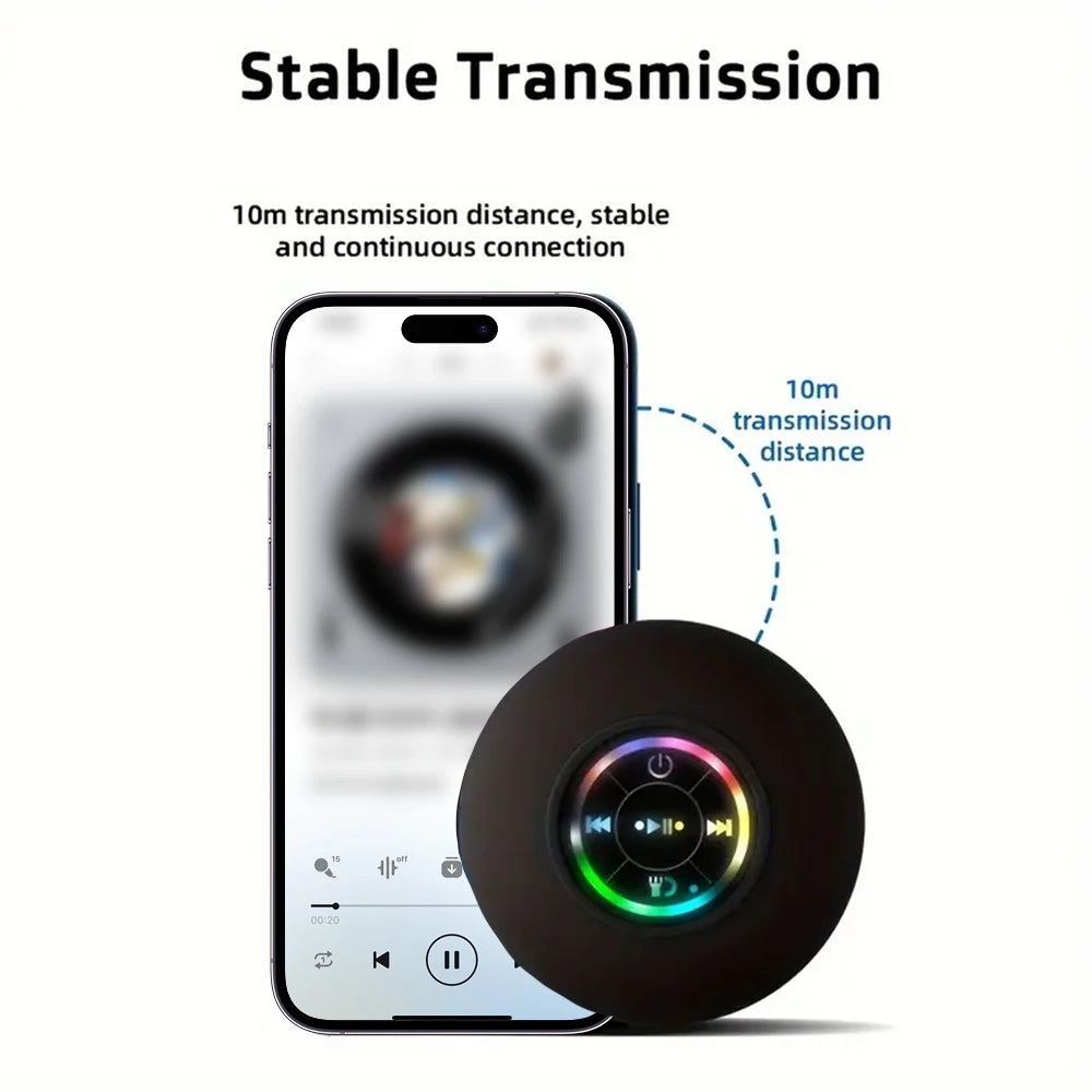 Portable Wireless Bluetooth Speaker LED Light IPX4 Waterproof Loudspeaker Outdoor Bathroom Large Suction Cup Stereo Sound Box - Fullshopping