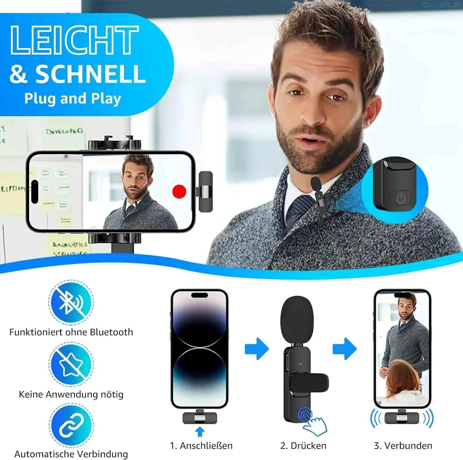 Lavalier Microphone 2.4G Wireless Portable Audio Video Recording Mini Mic for iPhone Android Live Broadcast Gaming Phone - Fullshopping