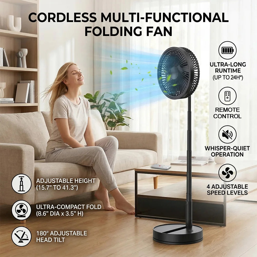 Telescopic Folding Desk Fan With 8000 mAh Wireless USB Rechargeable Adjustable Height Timing Remote control Fans