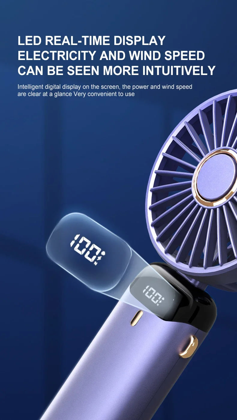 5000mAh Portable Fan Rechargeable 90° Foldable 5 Speed Mini Air Conditioner Small Fan Air Cooler with LED Digital Display - Fullshopping