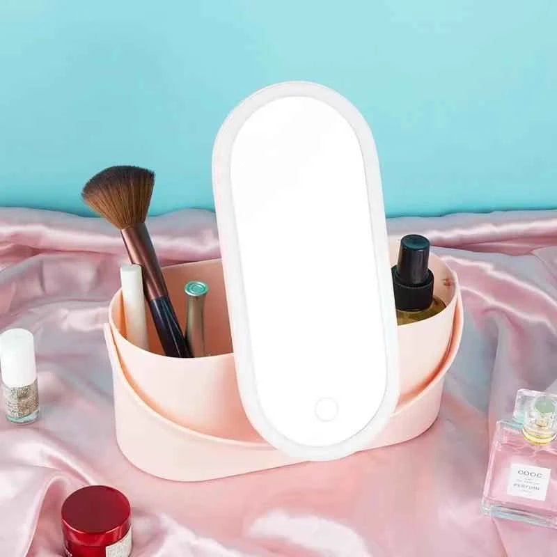 Makeup Organizer Box with LED Light Mirror - Fullshopping