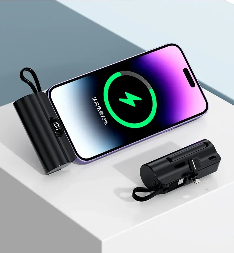 10000mAh Mini Power Bank Portable Fast Charger External Spare Battery For iPhone Samsung Built-in Type C Cable Small Powerbank - Fullshopping