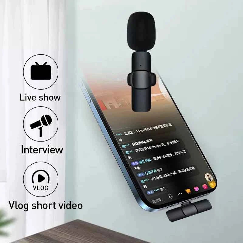Lavalier Microphone 2.4G Wireless Portable Audio Video Recording Mini Mic for iPhone Android Live Broadcast Gaming Phone - Fullshopping