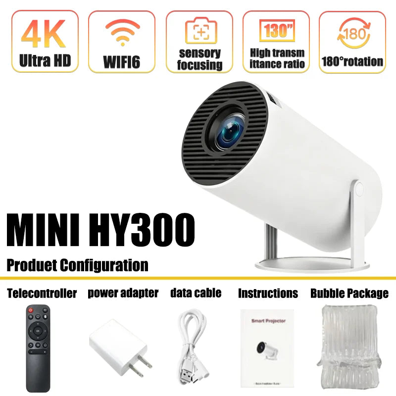 New Projector HY300 4K Android 11 Wifi6 290ANSI Allwinner H713 BT50 1080P 1280720P Cinema Outdoor Portable Projectors - Fullshopping