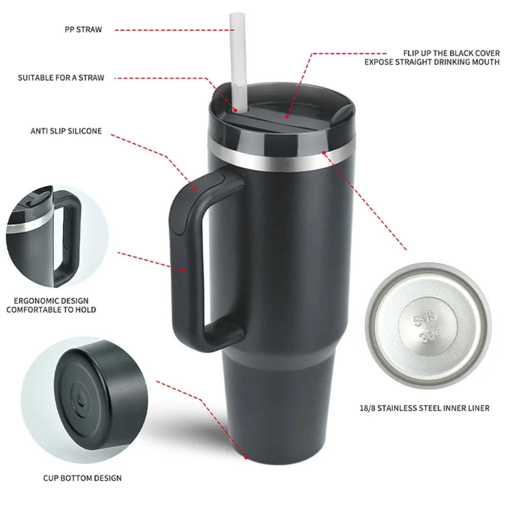 40oz Stainless Steel Thermal Mug Large Capacity Insulated Coffee Cup Office Home Water Bottle Travel Car Tumbler New Year Gifts