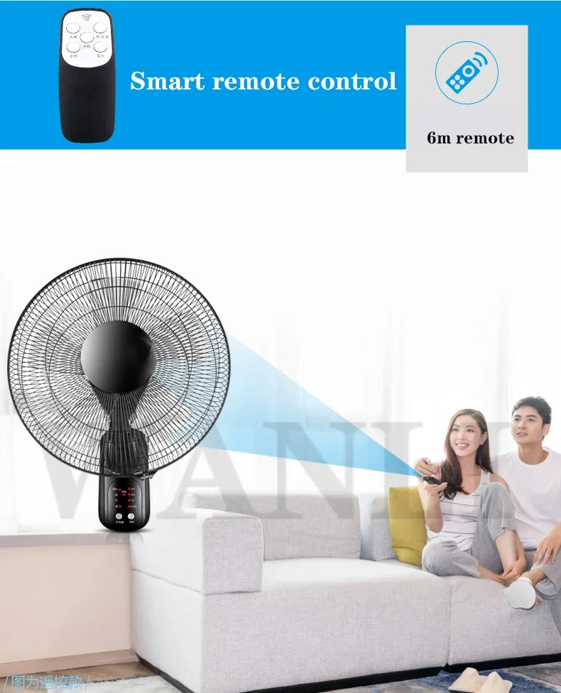Household Wall-Mounted Electric Fan 220V/60W 16-Inch Living Room Kitchen Fan With 3 Speed Adjustable Smart Version/Mechanical - Fullshopping