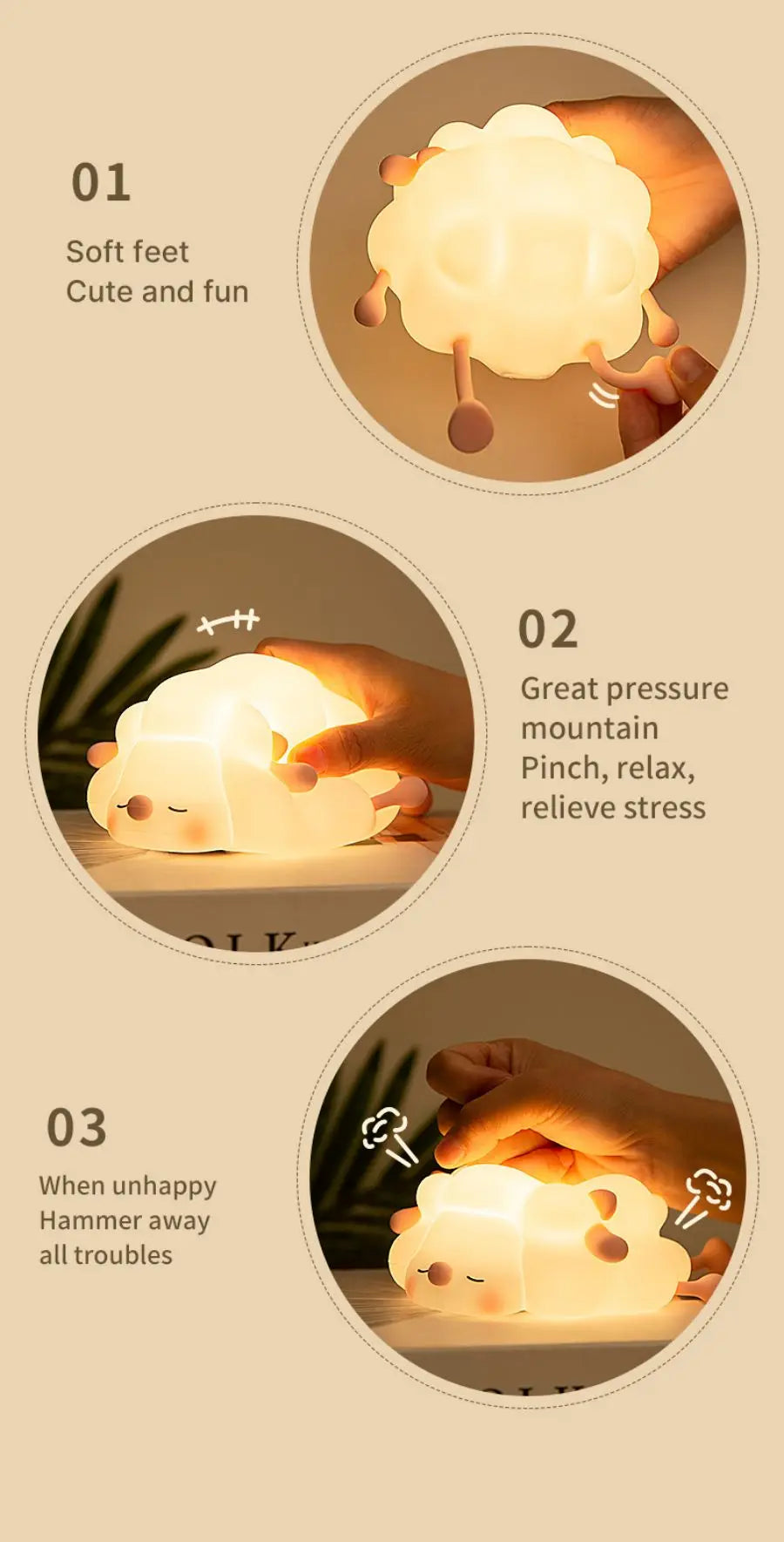 Cute Animal-shape Silicone Night Light Rechargeable Bedside Patting Nightlights For Child Holiday Gift Bedroom Decor Lighting - Fullshopping