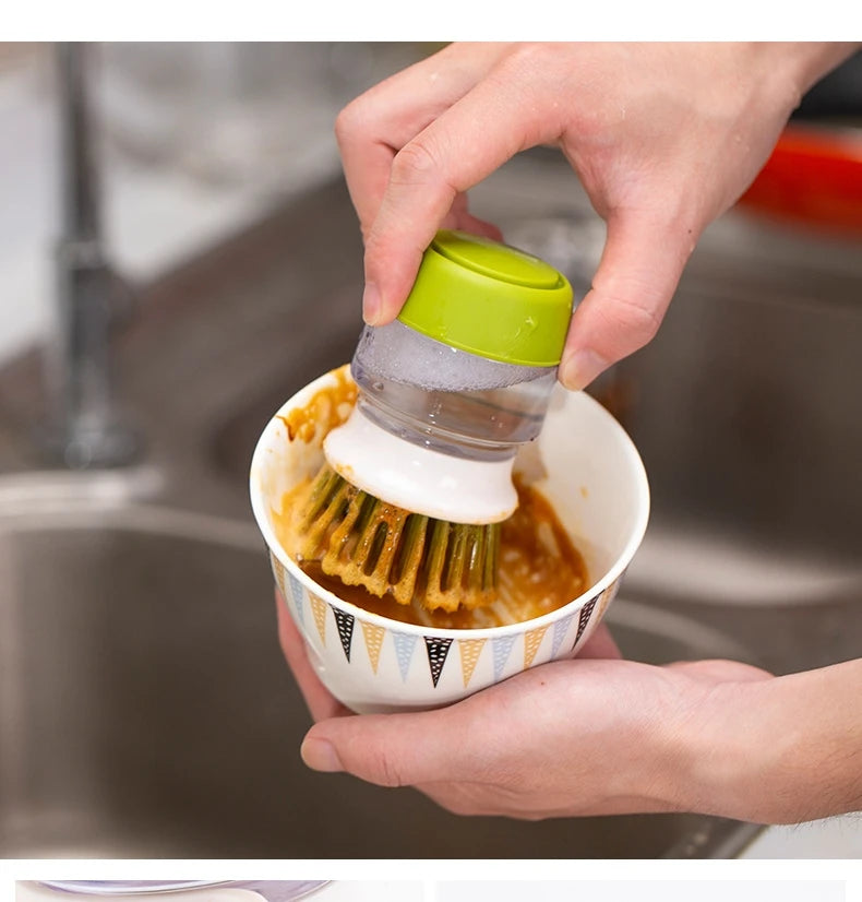 Dish Brush With Soap Dispenser Multi Use Soap Dispensing Scrub Brush For Household Universal Kitchen Dish Palm Brush With Tary - Fullshopping