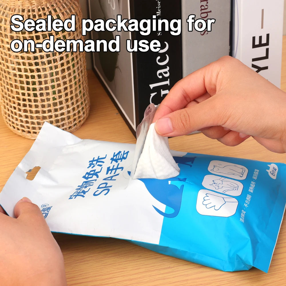 30/6PCS Cat Dog Disposable Glove Towels Pet Wash Free Glove No Rinse Washing Gloves Towels Deodorizing Dry Cleaning Wet Towels - Fullshopping