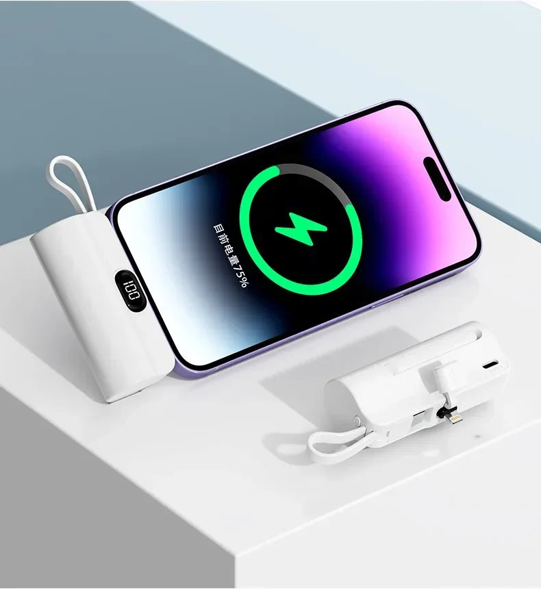 10000mAh Mini Power Bank Portable Fast Charger External Spare Battery For iPhone Samsung Built-in Type C Cable Small Powerbank - Fullshopping