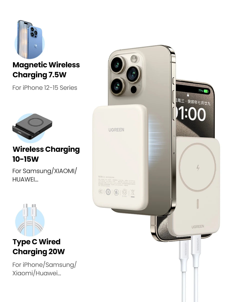 UGREEN PD20W Power Bank Magnetic 10000mAh Portable Wireless Fast Charging PowerBank for Magsafe for iPhone 17 15 Pro Max 16 Pro - Fullshopping