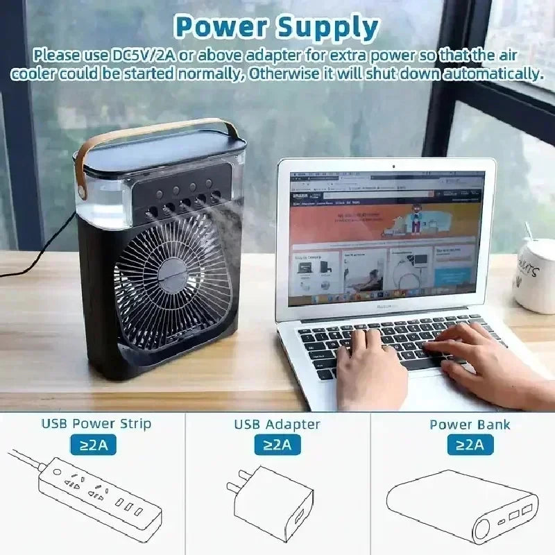 New 3 In 1 Fan AIr Conditioner Household Small Air Cooler LED Night Light Portable Humidifier Air Adjustment Fan Office Home Fan - Fullshopping
