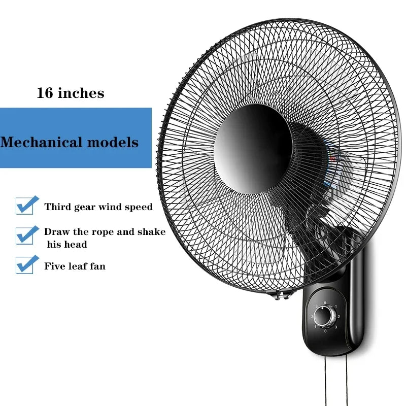 Household Wall-Mounted Electric Fan 220V/60W 16-Inch Living Room Kitchen Fan With 3 Speed Adjustable Smart Version/Mechanical - Fullshopping
