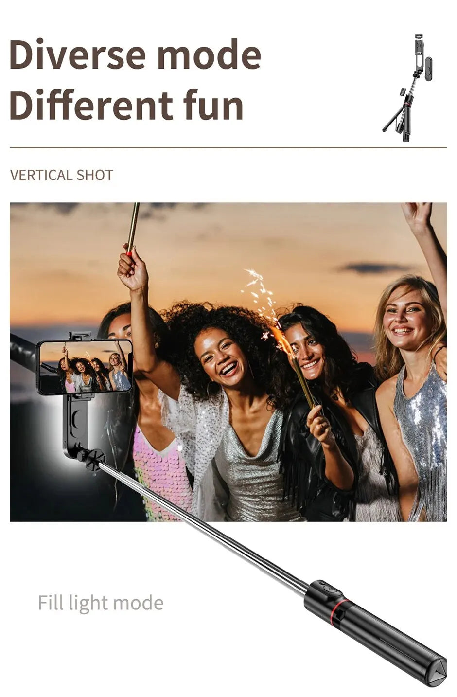 Portable Selfie Stick With Fill Light Foldable Mini Tripod Wireless Bluetooth Remote Shutter For Android Smartphones Video Live - Fullshopping