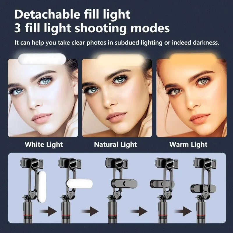 Portable Selfie Stick With Fill Light Foldable Mini Tripod Wireless Bluetooth Remote Shutter For Android Smartphones Video Live - Fullshopping