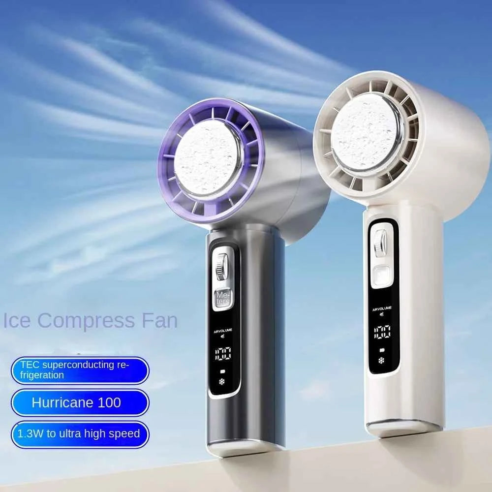 2025 Portable Handheld Turbo Fan100 Wind Speeds Adjustable Mini Personal Fan Battery Operated Electric Ice Compress Handheld Fan