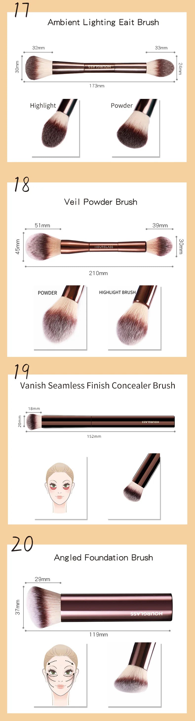 Hourglass Makeup Brushes Powder Foundation Concealer Blusher Bronzer Eye Shadow Eyebrow Eyeliner Sculpting Brush - Fullshopping