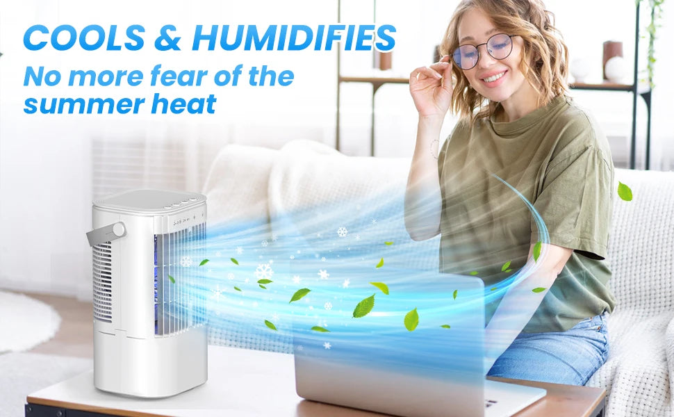 Portable cooling fan with seven-color night light, 900ml large capacity, USB interface, suitable for living room, bedroom, etc