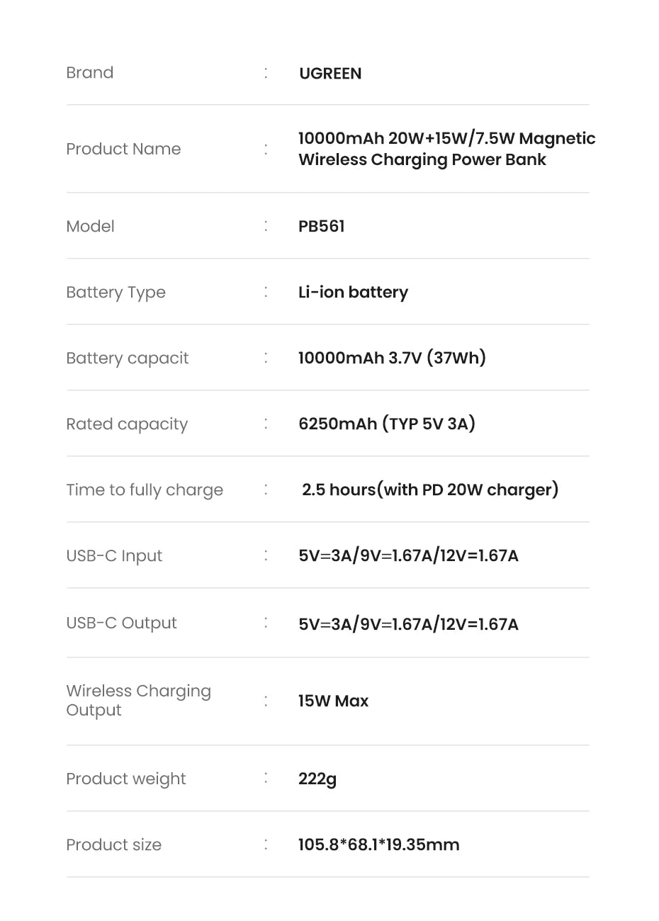 UGREEN PD20W Power Bank Magnetic 10000mAh Portable Wireless Fast Charging PowerBank for Magsafe for iPhone 17 15 Pro Max 16 Pro - Fullshopping