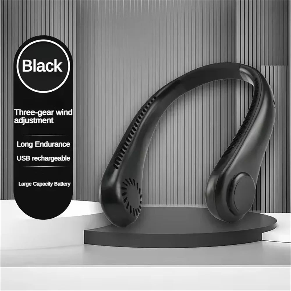 New Mini Neck Fan Portable Bladeless Hanging Neck 1200mAh Rechargeable Air Cooler 3 Speed Mini Summer Sports Fans - Fullshopping