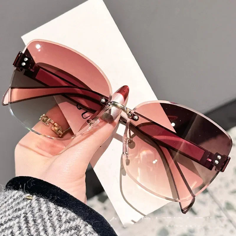 Large Frame Cat Eye Fashion Sunglasses 2025 New UV Protection Women's Edge Cutting Frameless DS-8208 - Fullshopping