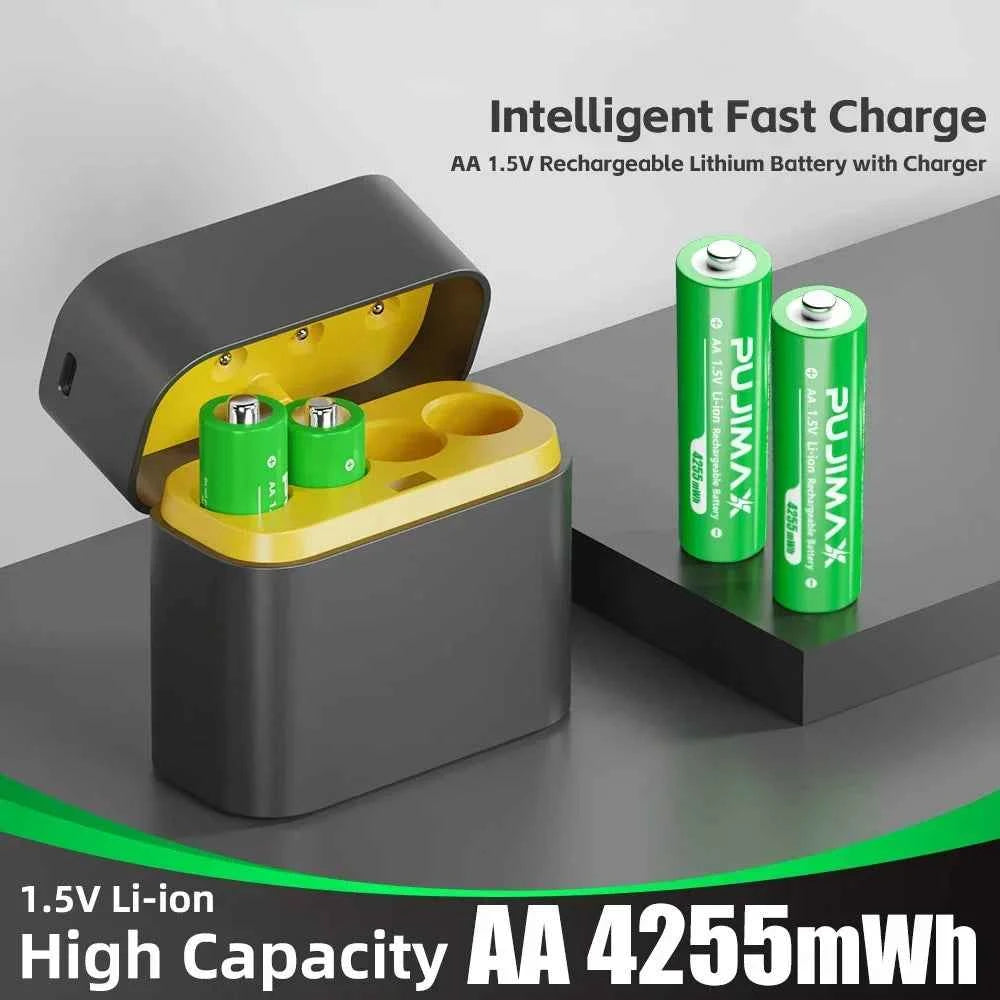 AA/AAA 8 Slots with Smart Charger with 1.5V 4255mWh/3400mWh Lithium Batteries – Fast Charging Battery Charger Set