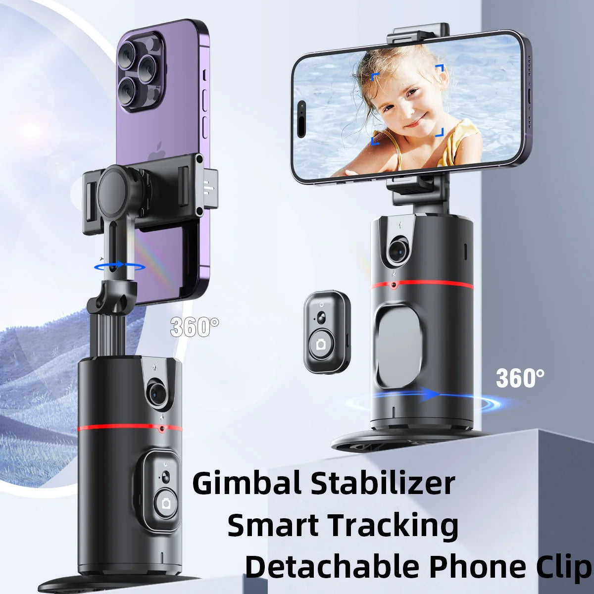 Phone Stabilizer Smart Facial Tracking Detachable Phone Clip with Fill Light Desktop Phone Stand Wireless Selfie Stick Tripod - Fullshopping