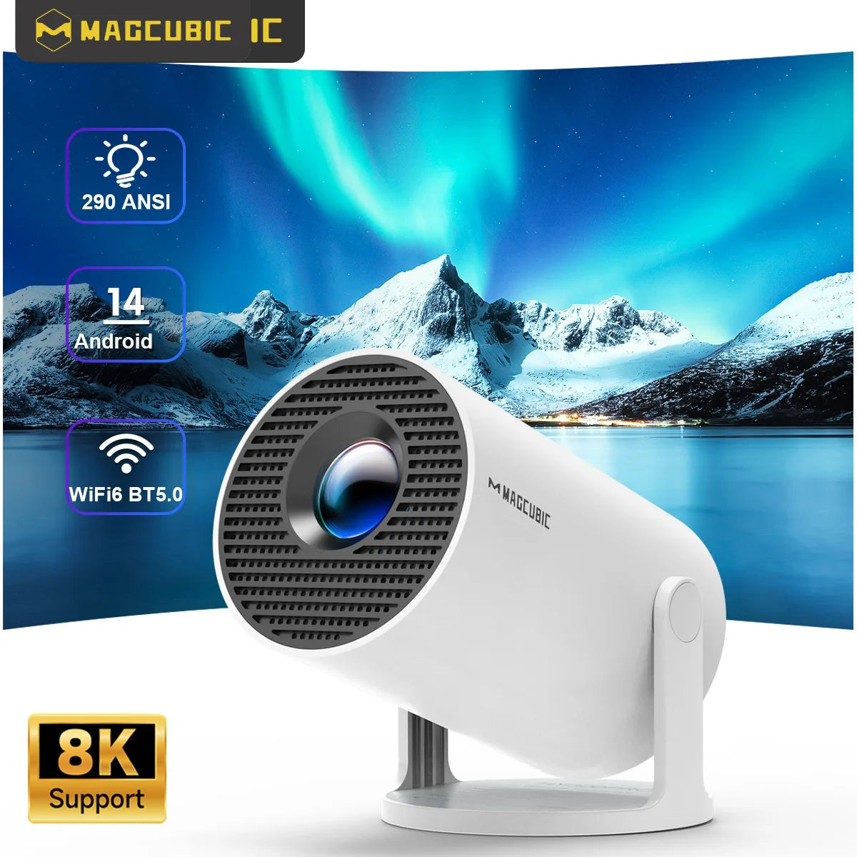 Magcubic Projector HY300 Pro 8K Android 14 Dual Wifi6 290ANSI Allwinner H726 BT5.4 1080P 1280*720P Home Cinema Outdoor Projetor - Fullshopping