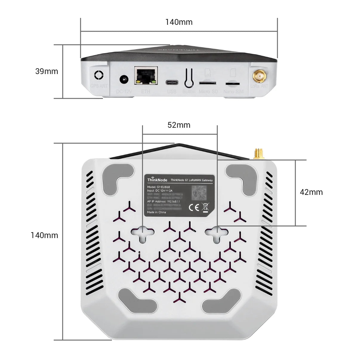 Elecrow ThinkNode G1 Indoor LoRaWAN Gateway Powered By SX1302 Chip 8-channel Transmission Support WiFi, Bluetooth, Ethernet