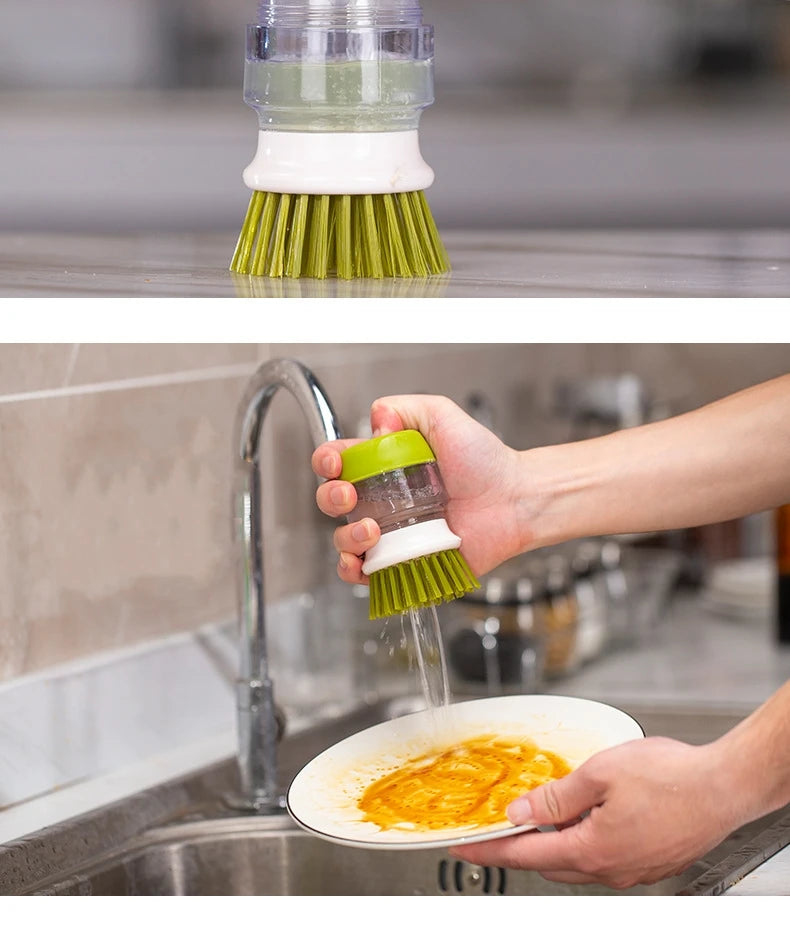 Dish Brush With Soap Dispenser Multi Use Soap Dispensing Scrub Brush For Household Universal Kitchen Dish Palm Brush With Tary - Fullshopping