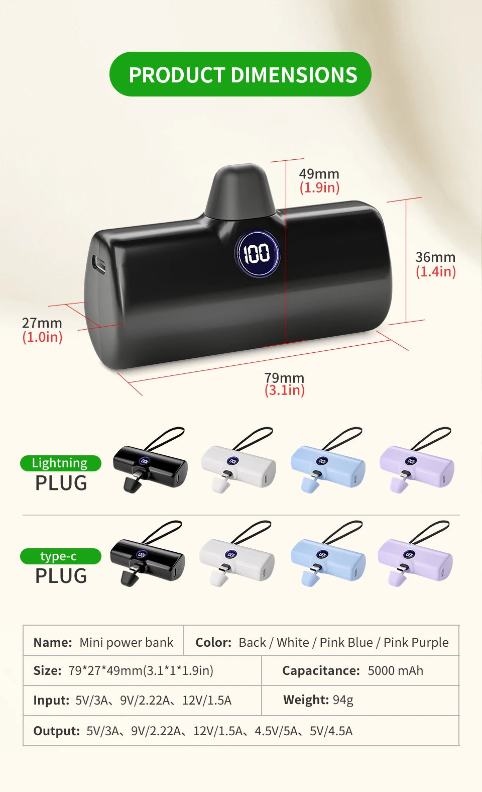 Fast Charge Portable Charger for iPhone Samsung Xiaomi Compact External Spare Battery Built-in Plug PD Fast Charging Power Bank - Fullshopping