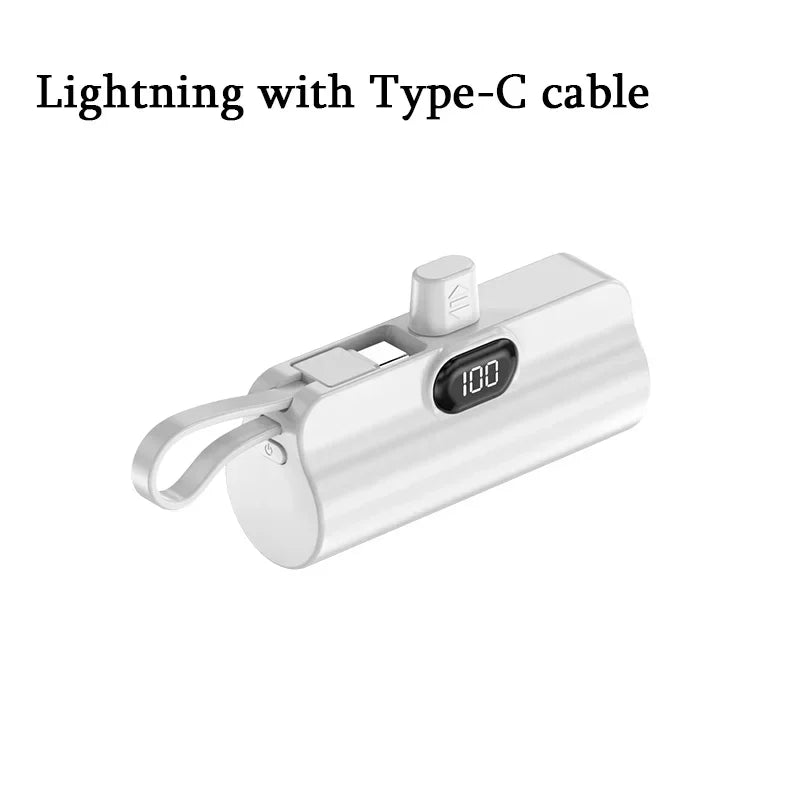 10000mAh Mini Power Bank Portable Fast Charger External Spare Battery For iPhone Samsung Built-in Type C Cable Small Powerbank - Fullshopping