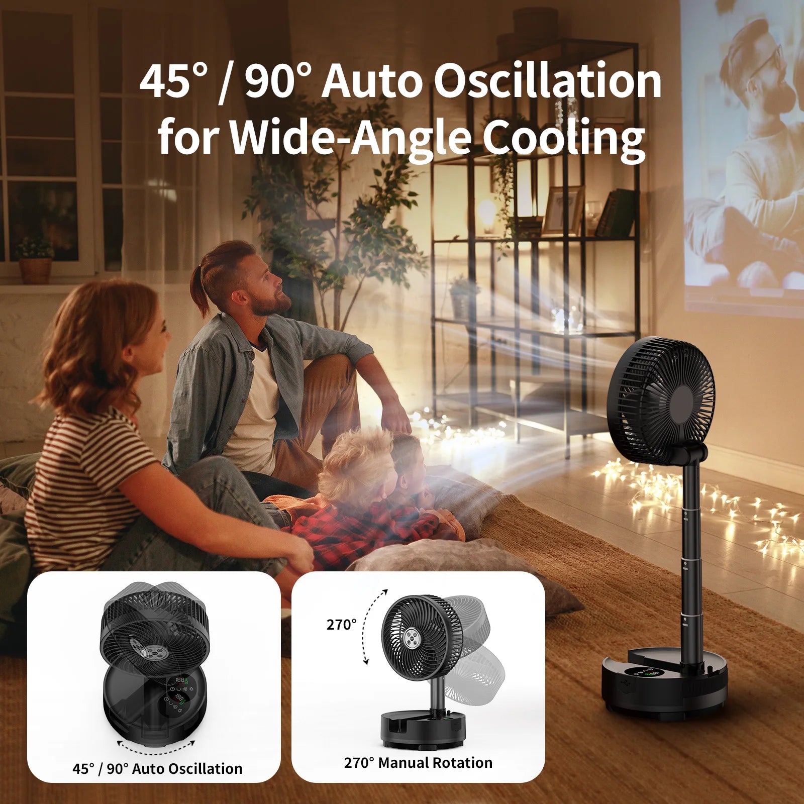 Socool 20000mAh Portable Folding Fan 8 Speeds Wind & Auto Oscillation Rechargeable Floor Standing Desk Fan with Remote for Home