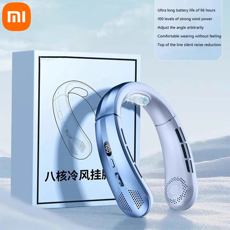 Xiaomi 8000mAh Electric Hanging Neck Fan Portable Bladeless Mini Rechargeable Mute LED Digital Display Air Cooler For Outdoor - Fullshopping