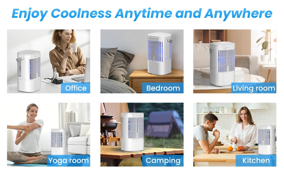 Portable cooling fan with seven-color night light, 900ml large capacity, USB interface, suitable for living room, bedroom, etc
