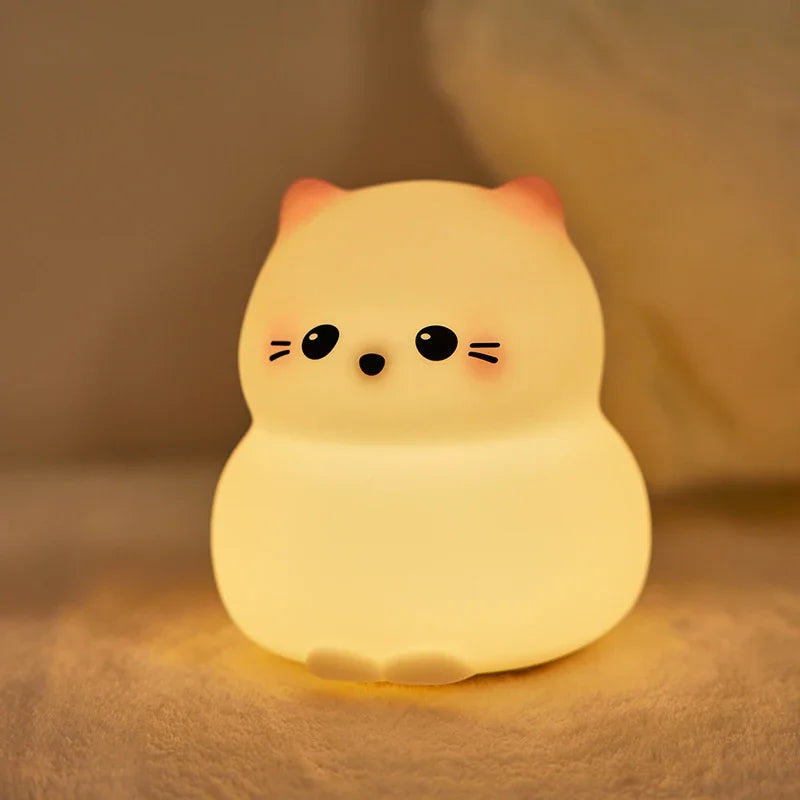 Cute Animal-shape Silicone Night Light Rechargeable Bedside Patting Nightlights For Child Holiday Gift Bedroom Decor Lighting - Fullshopping