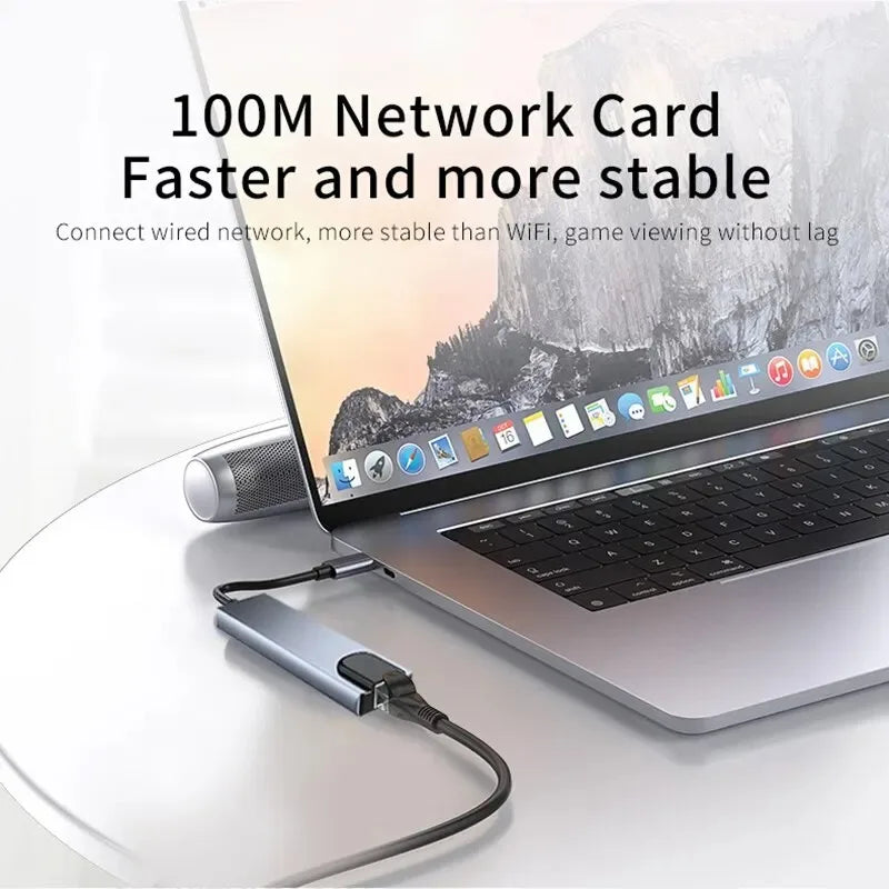 USB C Hub 8In1 7in2 7in1 Type C 3.1 To 4K HDMI Adapter with RJ45 SD/TF Card Reader PD Fast Charge for MacBook Notebook Laptop - Fullshopping