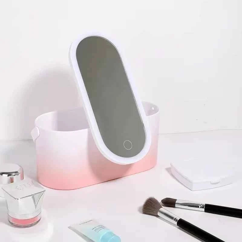 Makeup Organizer Box with LED Light Mirror - Fullshopping