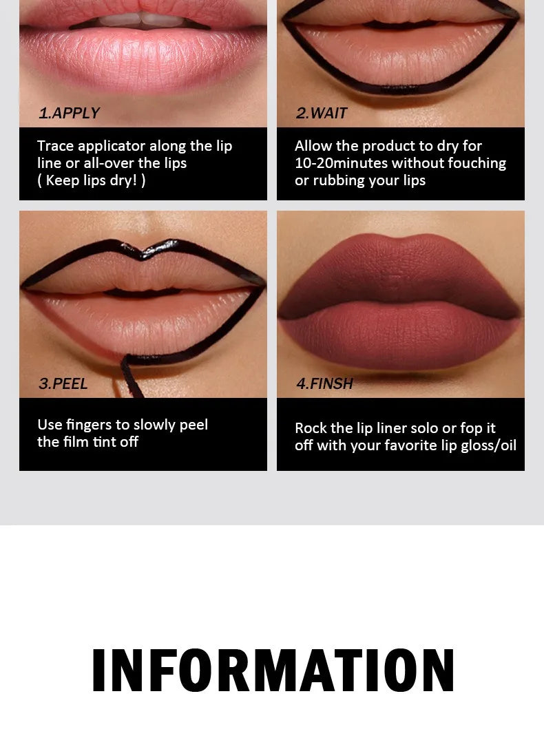 Peel Off Lip Liner Stain Kit - Long-Lasting Waterproof Matte Lip Tint Set for Women, Trend Colors, Easy to Use - Fullshopping