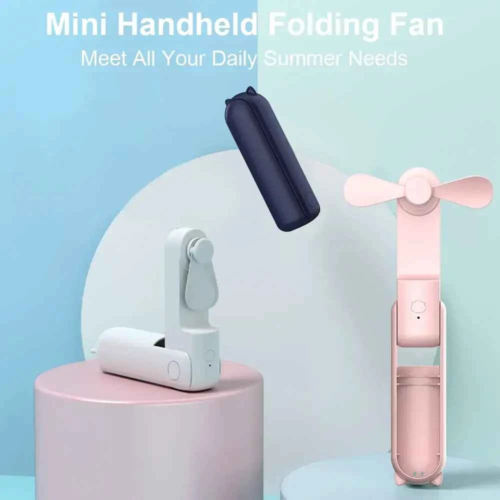 Portable Mini Handheld Fan Small Pocket Fan USB Rechargeable Battery Fan Folding Cooling Hand Fan Mini USB Fan with Power Bank