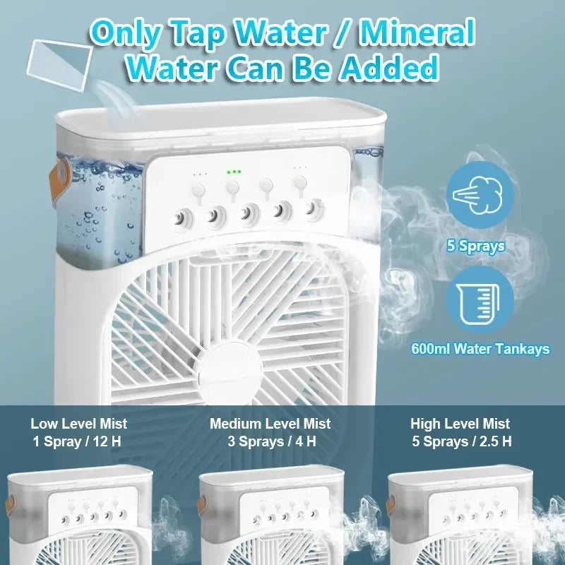 New 3 In 1 Fan AIr Conditioner Household Small Air Cooler LED Night Light Portable Humidifier Air Adjustment Fan Office Home Fan - Fullshopping