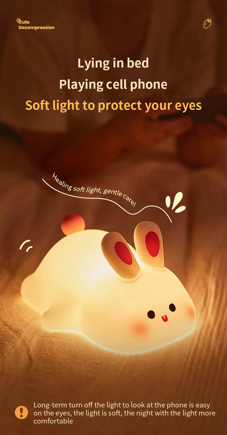 Cute Animal-shape Silicone Night Light Rechargeable Bedside Patting Nightlights For Child Holiday Gift Bedroom Decor Lighting - Fullshopping